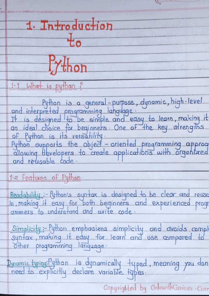 Python Handwritten Notes - CodewithCurious